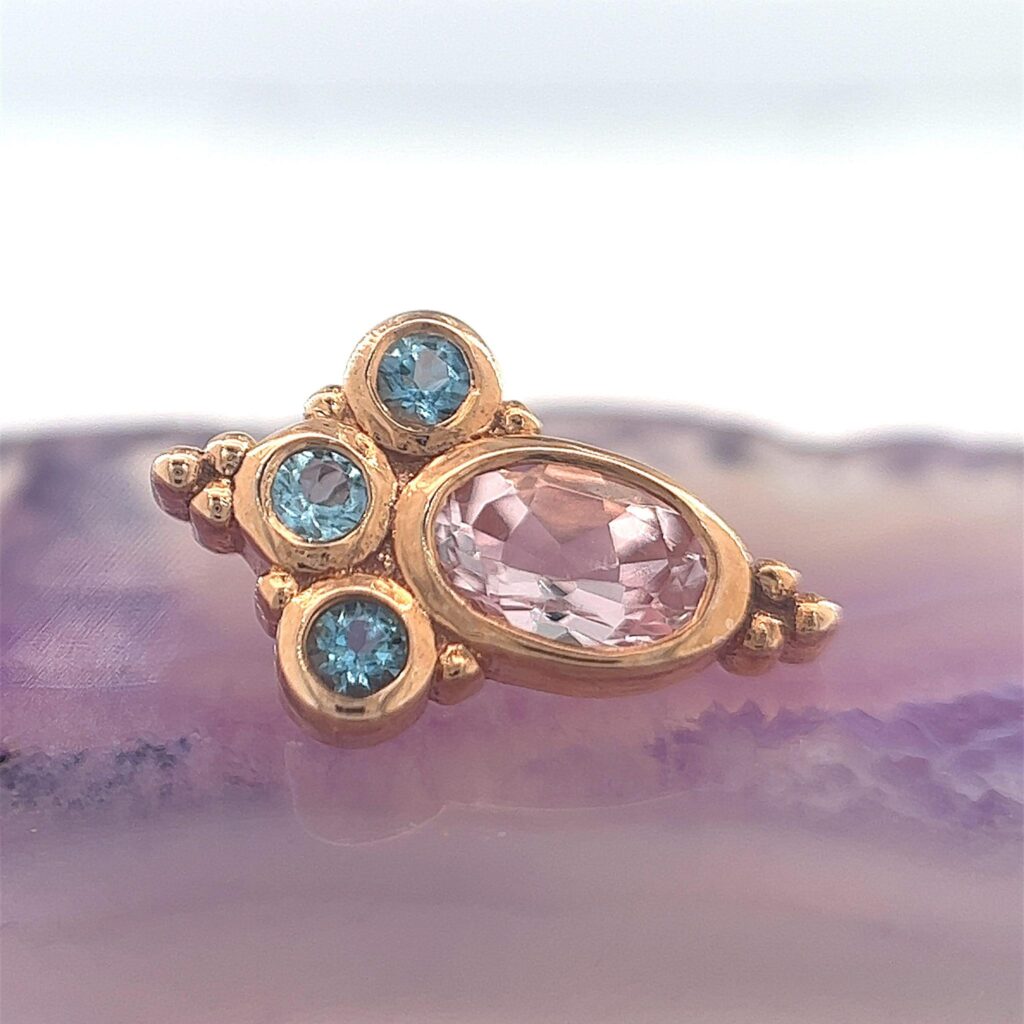 Sarai Oval 5mmx3mm Morganite & 1.75mm Aquamarine 14k Rose