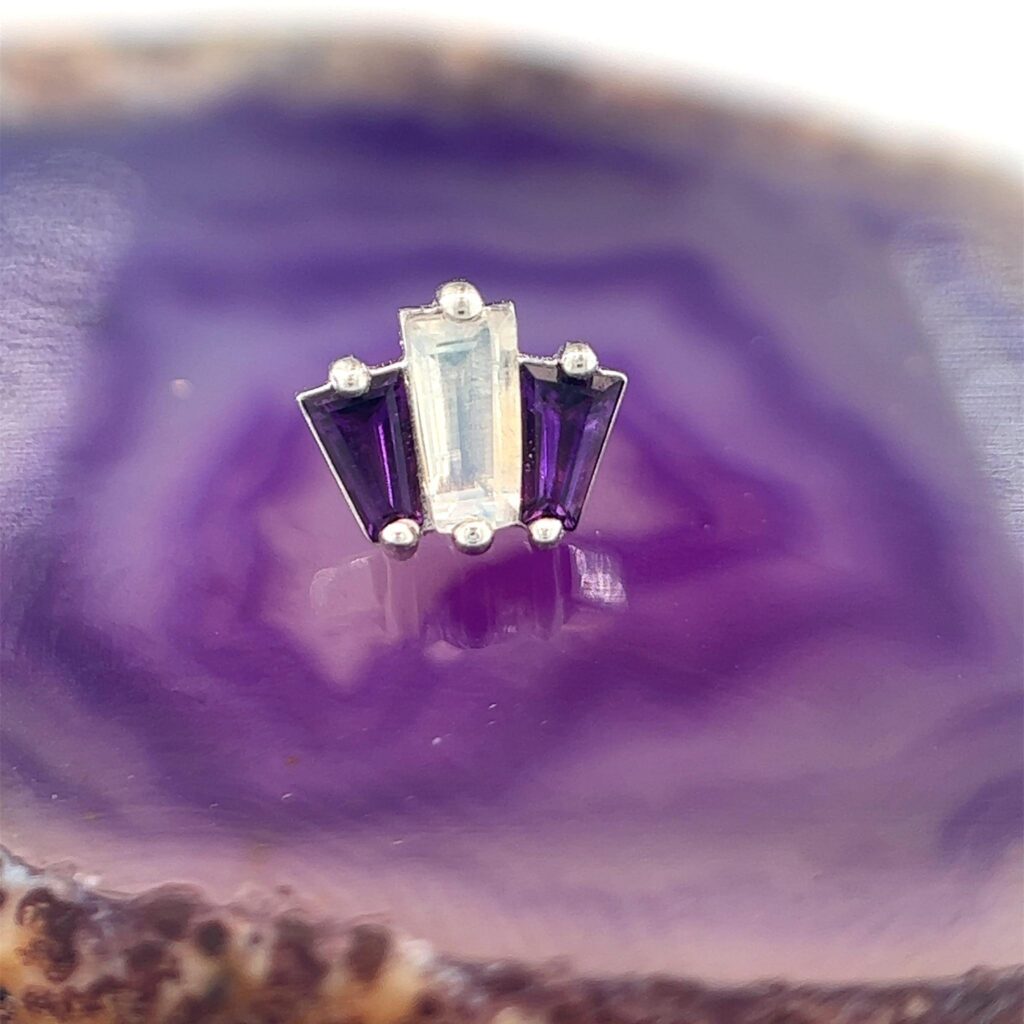 Oceane 3mmx2mmx1mm Kite Amethyst & 4x2x1mm Rainbow Moonstone 14k White
