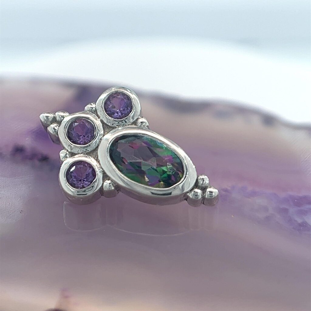 Sarai Oval 5mmx3mm Mystic Topaz & 1.75mm Amethyst 14k White